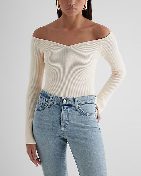 Fitted Ribbed Off The Shoulder Sweater | Express