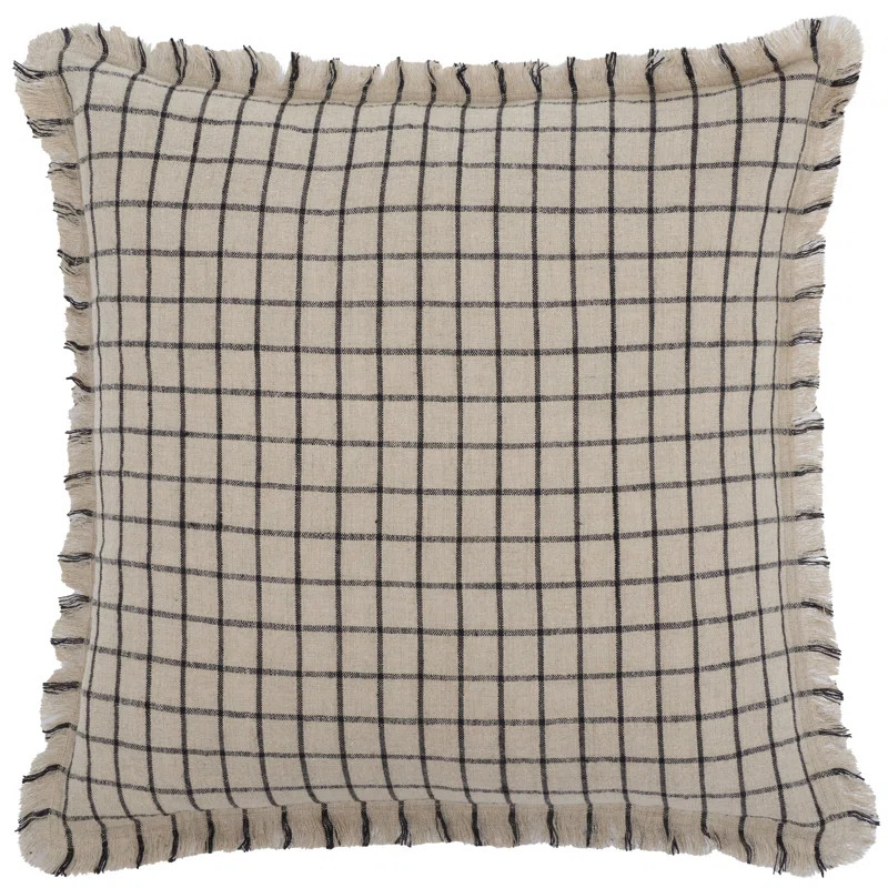Safavieh Jermail Fringed Linen Throw Pillow in Natural / Black | Wayfair | Wayfair North America