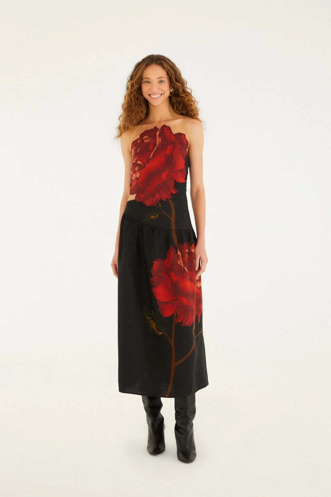 Black Rosalia Artisanal Lenzing Ecovero Euroflax Midi Dress | FARM Rio | FarmRio (US)