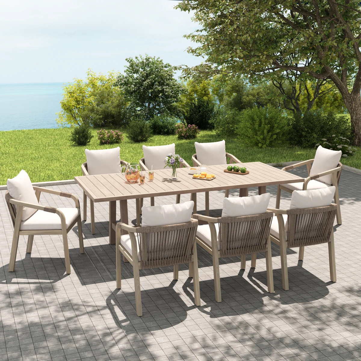 8-person Rectangular Outdoor Wood Dining Set With Cushions | Wayfair North America