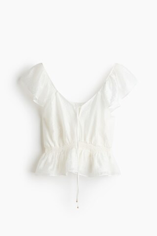 H & M - Flutter-Sleeved Peplum Blouse - White | H&M (US + CA)