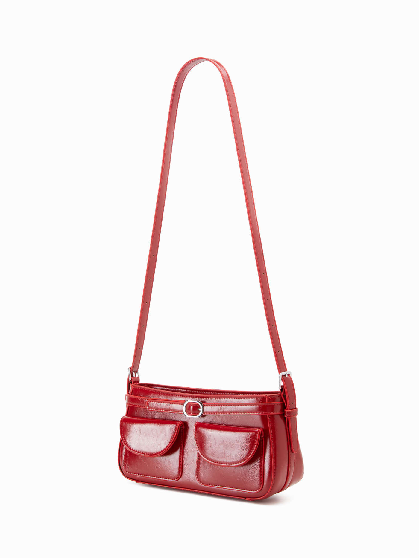 Faux Leather DOUBLE POCKET SQUARE SHOULDER BAG For Daily Casual Date Work | Cider