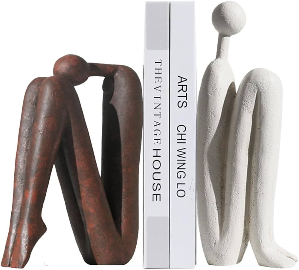 Decorative Bookends for Heavy Books, Thinker Statue Book Holders for Shelves & Office Desk, Abstr... | Amazon (US)