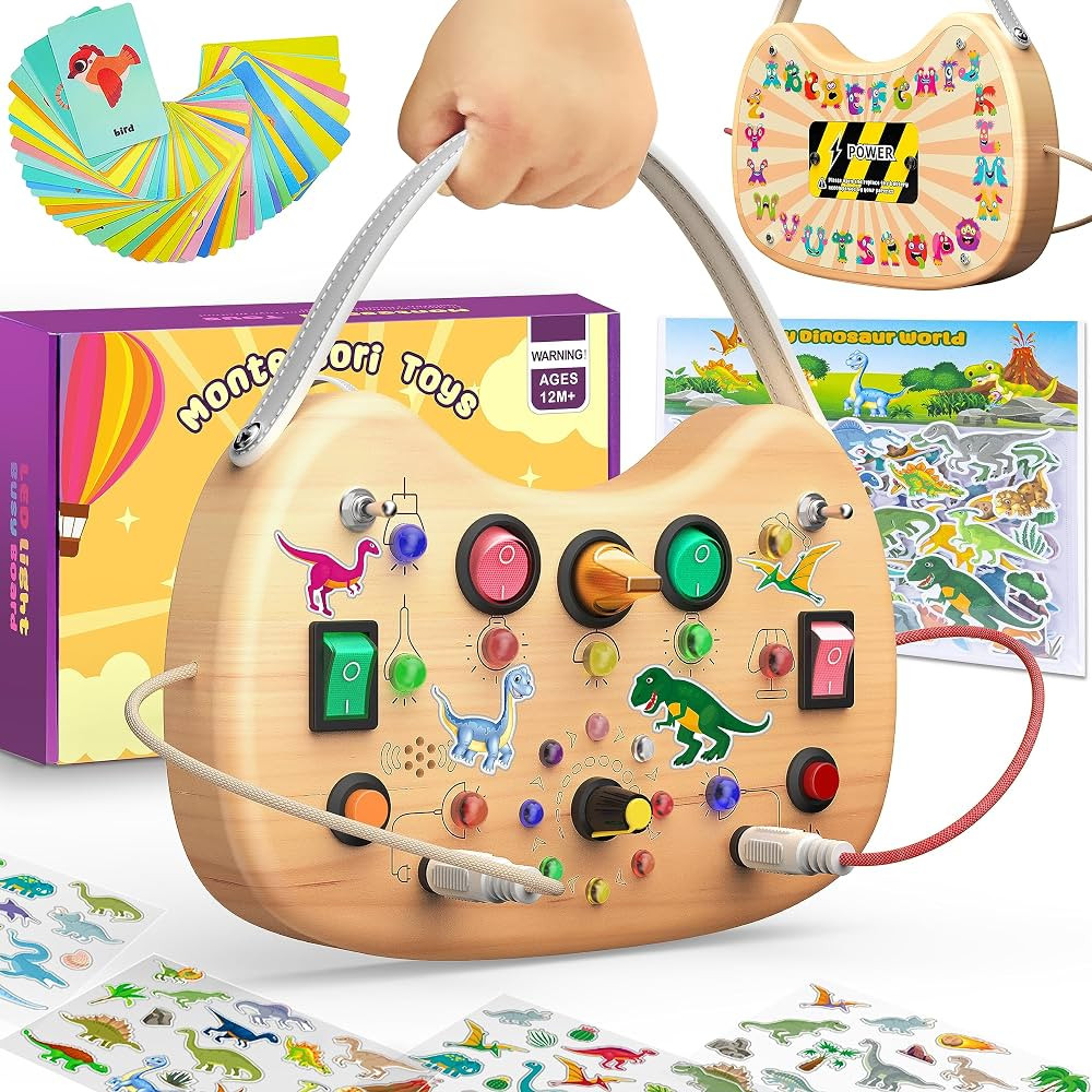 Montessori Busy Board for Baby, Busy Board for Toddlers Toys, Wooden Autism Sensory Toys with Ani... | Amazon (US)