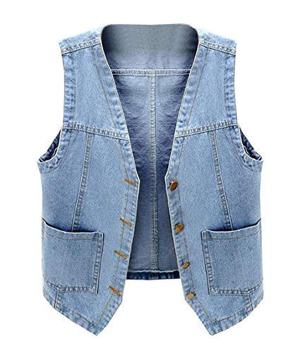 Ladyful Women's Sleeveless Denim Vest V Neck Button Down Jean Waistcoat Jacket | Amazon (US)