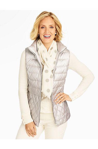 Metallic Silver Quilted Puffer Vest | Talbots