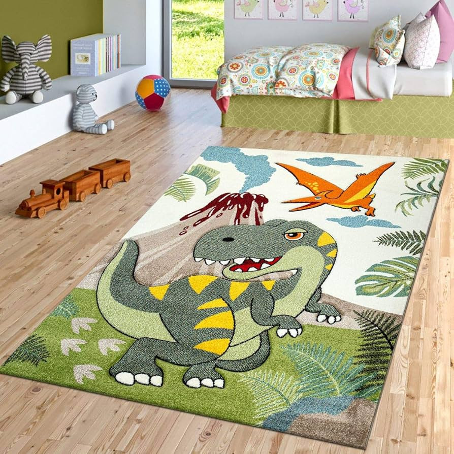 Paco Home Kids Rug Jurresic World T-Rex Dinosaur Jungle in Green, Size:6'7" x 9'6" | Amazon (US)