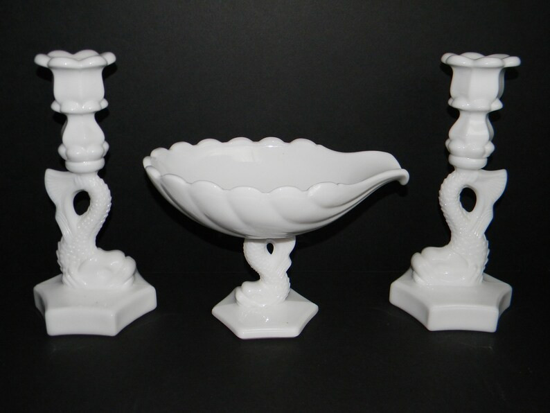 Westmoreland Dolphin Candleholders  Milk Glass Dolphin Candlestick Holders w/ Centerpiece Clamshe... | Etsy (US)