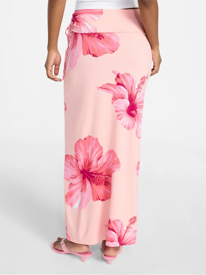 No Boundaries Knit Foldover Maxi Skirt with Side Tie, Women's & Women's Plus XXS-4X | Walmart (US)