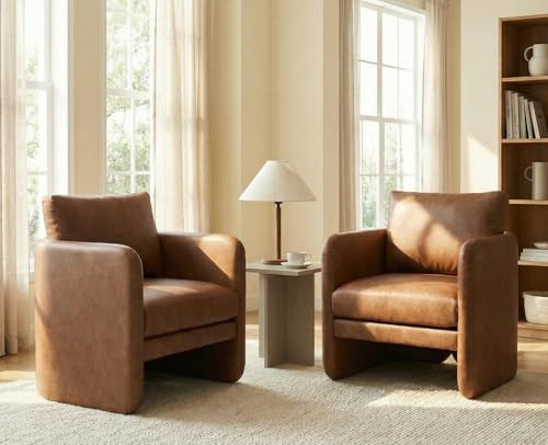 EALSON Comfy Accent Chairs Set of 2 Modern Leather Living Room Chairs with Arm Mid Century Readin... | Amazon (US)