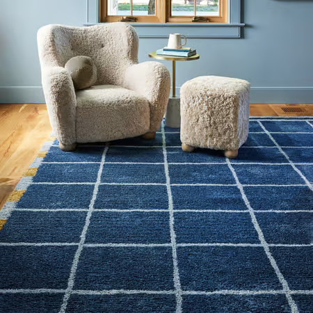 Blue Fountain Checked Wool Area Rug | Rugs USA