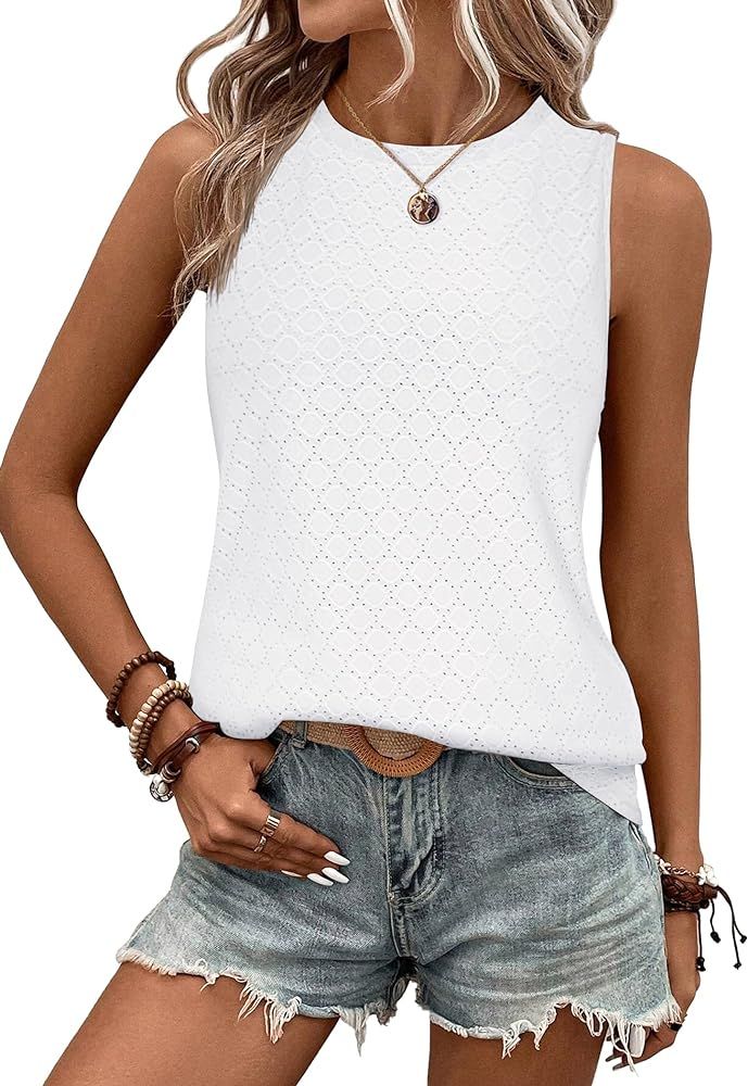 Zeagoo Tank Tops for Women Sleeveless Eyelet Shirts High Neck Cute Summer Top Loose Fit S-XXL | Amazon (US)