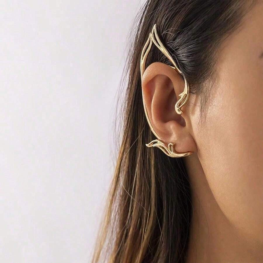 Gothic Elf Ear Wrap Earrings Gold Cat Ear Cuff Earrings Punk Elves Ear Climber Earrings No Pierci... | SHEIN