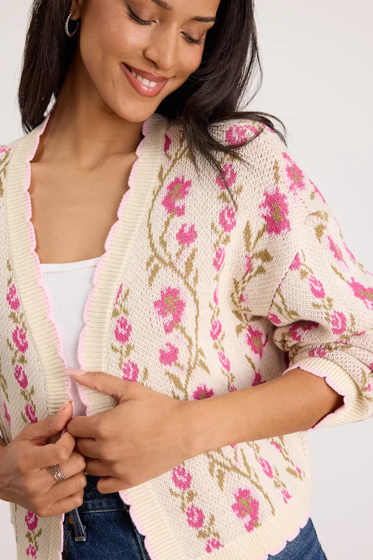 Holland Ivory Multi Floral Open-Front Cardigan | Lulus