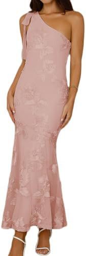 Amazon.com: Women's Summer Floral One Shoulder Sleeveless Bodycon Maxi Dress Elegant Mesh Fishtai... | Amazon (US)