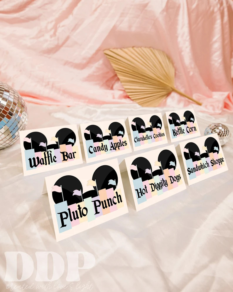 Disneyland Inspired Birthday Food Tent Label Happiest Birthday on Earth Party Buffet Card Vintage... | Etsy (US)