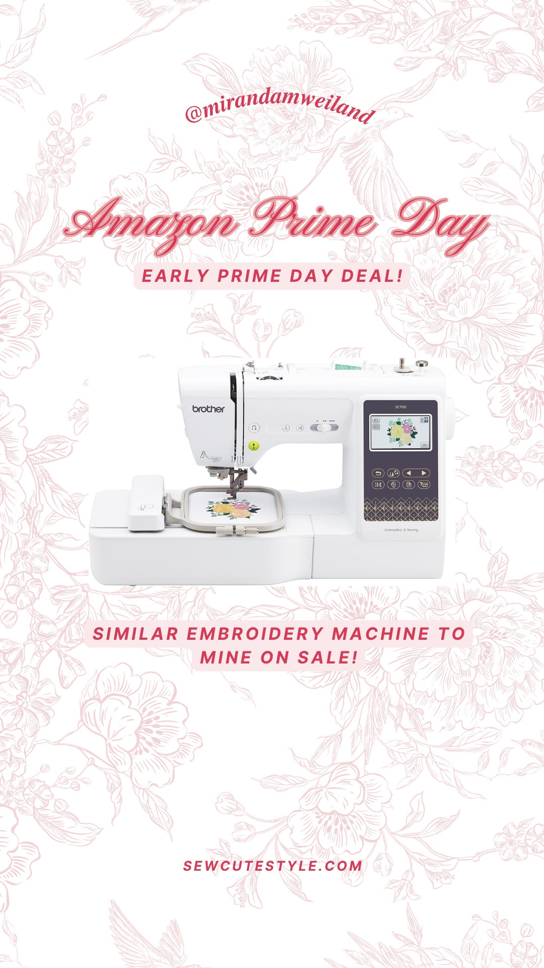 Embroidery machine similar to mine on sale for early Prime Day Deals! If you’re wanting to get into embroidery this is a great sale.