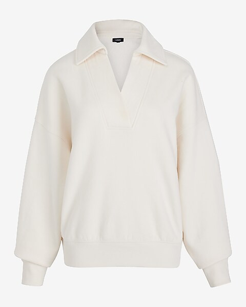Relaxed V-neck Banded Bottom Polo Sweatshirt | Express
