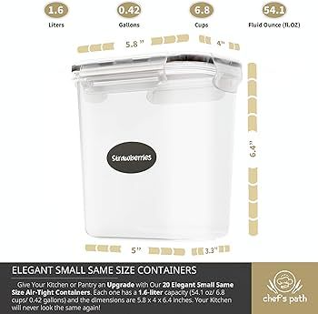 Airtight Food Storage Containers with Lids for Kitchen Organization (20 Pack/1.6 Liters Each) - P... | Amazon (US)