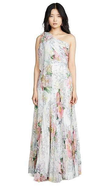 One Shoulder Chiffon Pleated Gown | Shopbop