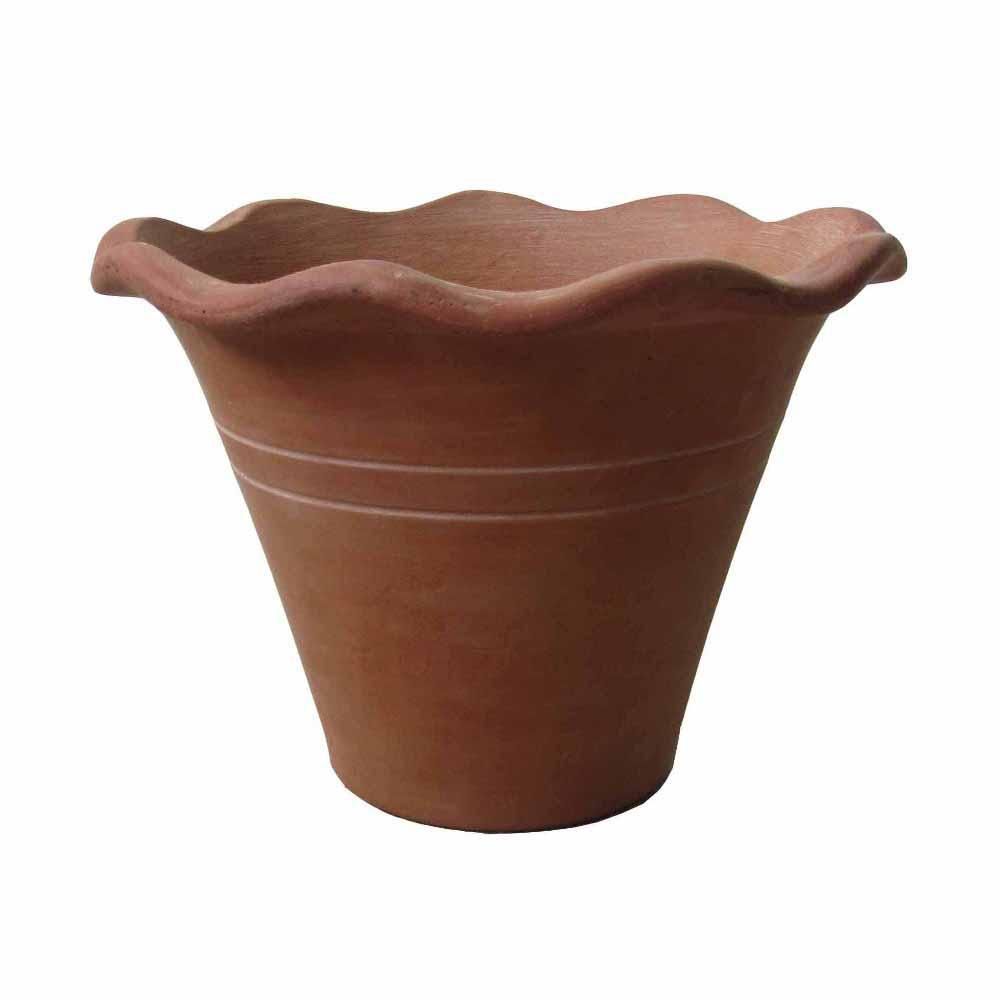 13.50 in. Dia Composite Scalloped Rim Pot in White Washed Terra Cotta Finish | The Home Depot