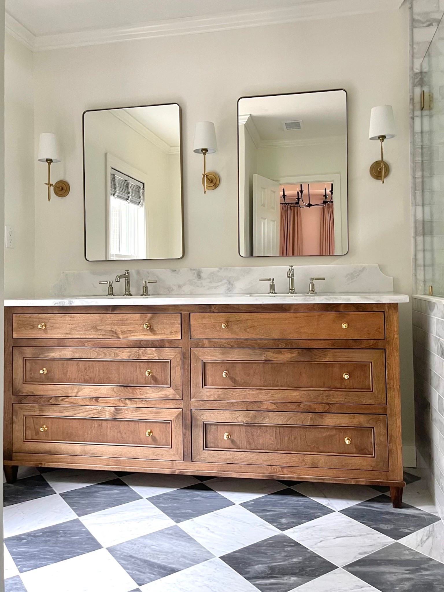 Bathroom hardware, brass hardware, brass mirrors, bath remodel, nickel faucet, brass sconces, bathroom hooks, robe hooks 

#LTKHome