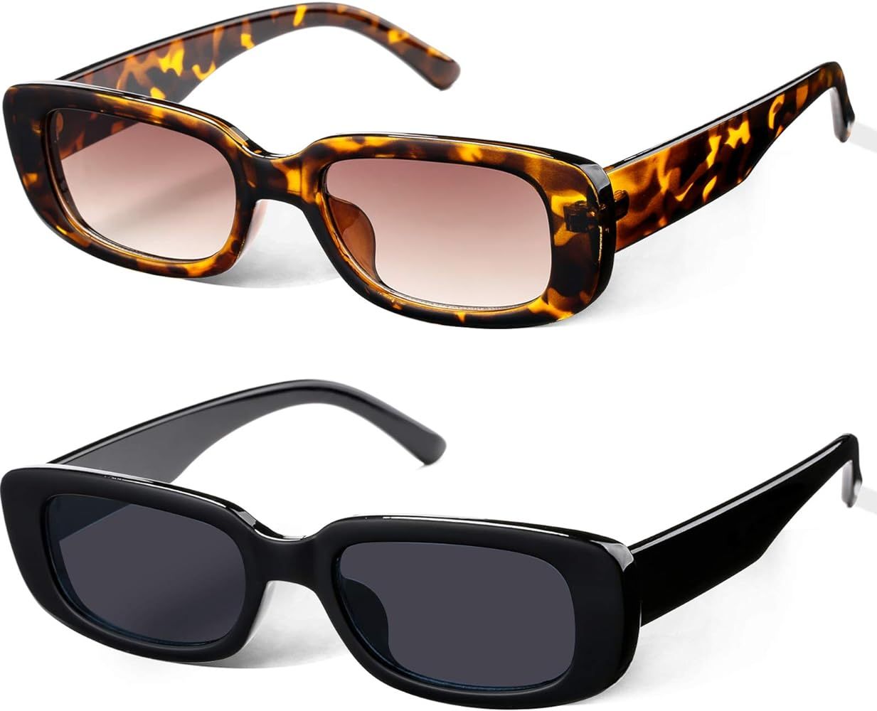 Braylenz 2 Pack Trendy Rectangle Sunglasses for Women Narrow Square Frame Shade 100% UV Blocking | Amazon (US)