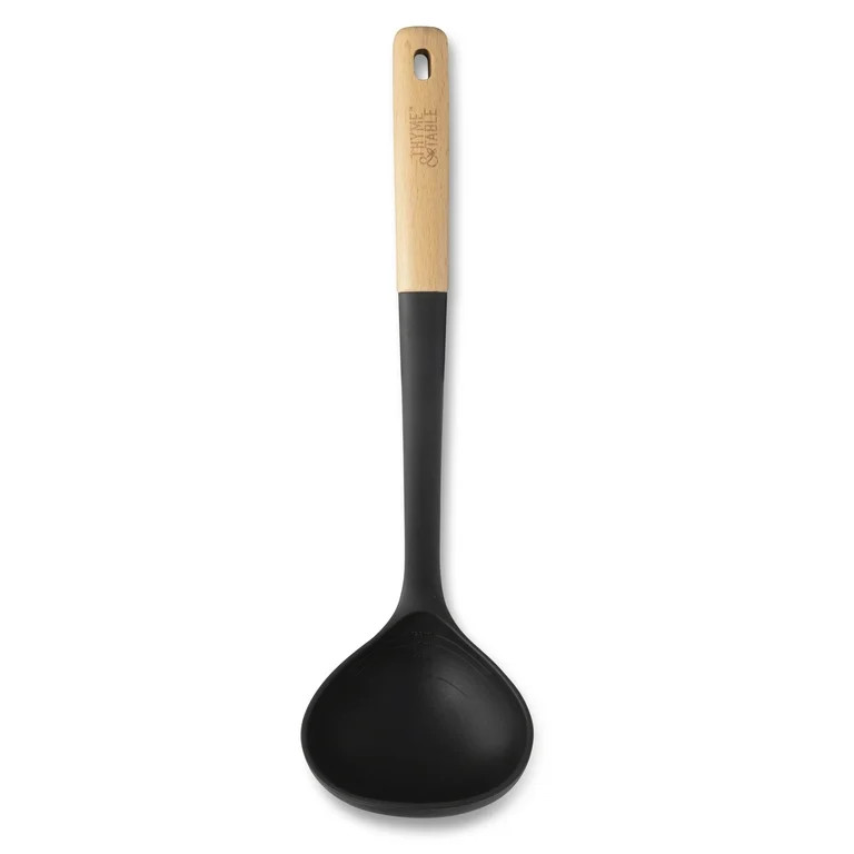 Thyme & Table Silicone 13" Beechwood Handle Black Kitchen Ladle | Walmart (US)