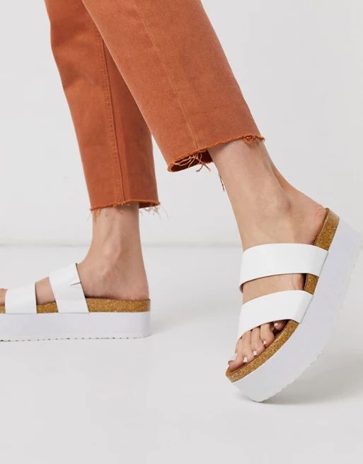 ASOS DESIGN Fiery chunky double strap mule sandals in white | ASOS (Global)