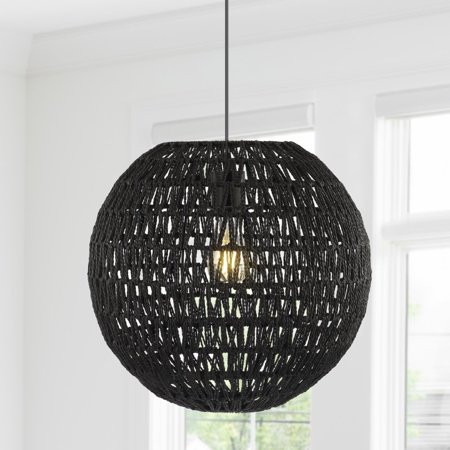 Luna 15.75 1-Light Bohemian Modern Woven Rattan/Iron LED Pendant Black | Walmart (US)