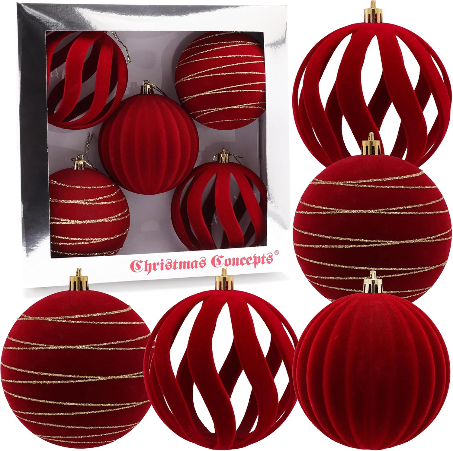 Christmas Concepts® Elegance Collection - Pack of 5-100mm (4") Red Luxury Velvet & Glitter Decor... | Amazon (UK)