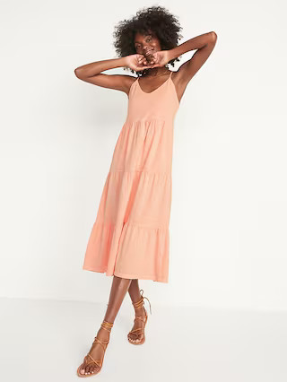 Tiered Slub-Knit Midi Cami Swing Dress for Women | Old Navy (US)