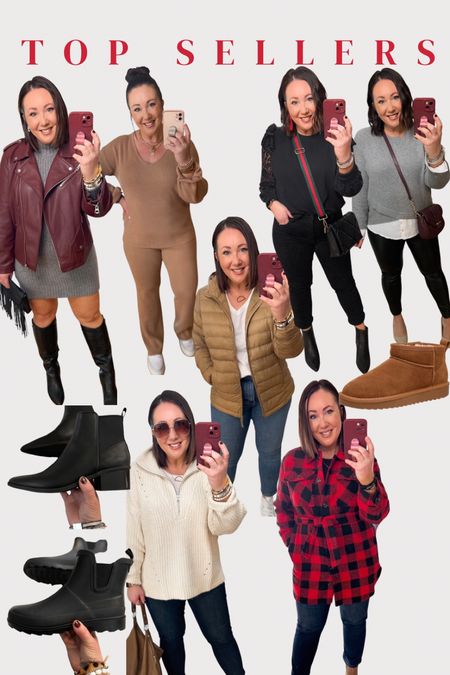 Last week’s top sellers. Top left to right: XL moto jacket, large sweater lounge set, XL puffer jacket, XL lace sleeve top, XL 2-in-1 sweater. 

Bottom left to right:  ankle boots (size up half a size), rain boots (fit tts), size 14 short jeans, large belted shacket, ugg mini look a likes (fit tts)  

#LTKunder100 #LTKunder50 #LTKcurves