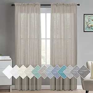 Turquoize Linen Sheer Curtains Natural Linen Semi Sheer Curtains White 96 Inches Long Light Filte... | Amazon (US)