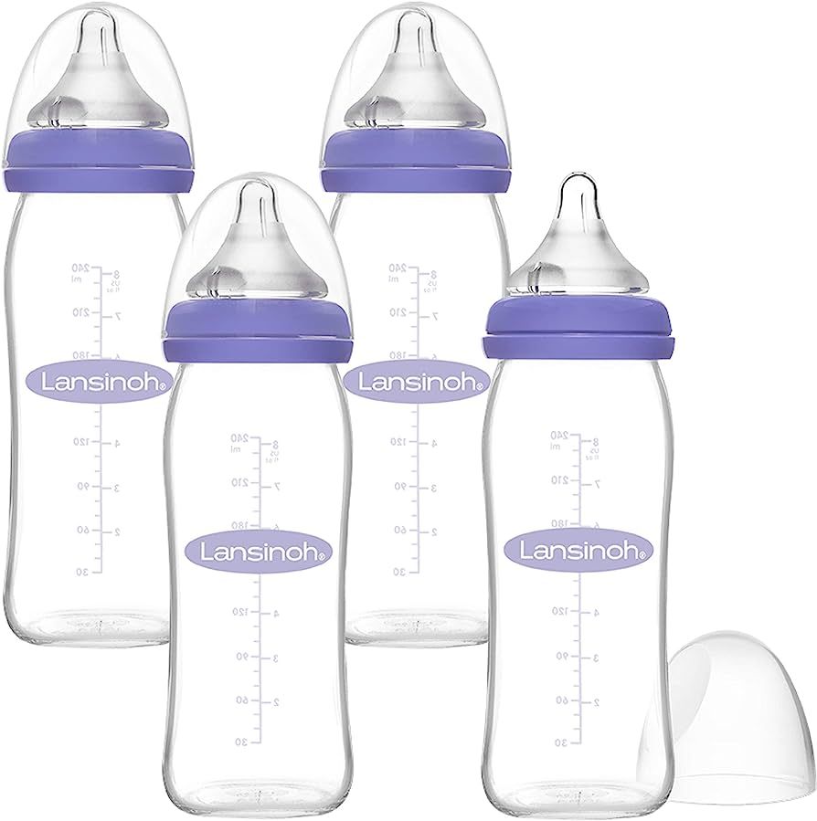 Lansinoh Glass Baby Bottles for Breastfeeding Babies, 8 Ounce (Pack of 4) | Amazon (US)
