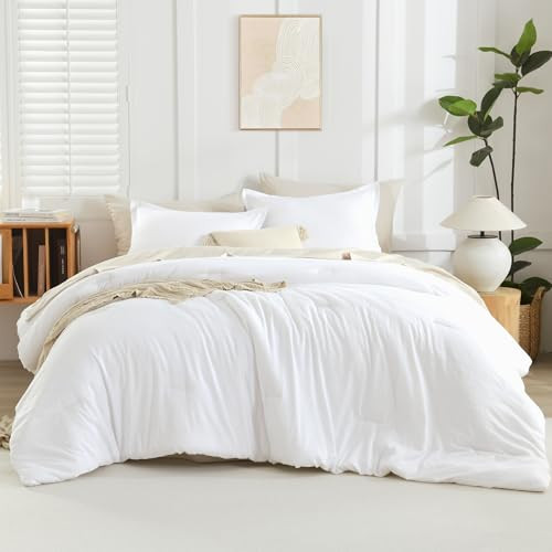 Litanika California King Comforter Set White - 3 Pieces Cal King Lightweight Soft Plain Bed Comfo... | Amazon (US)