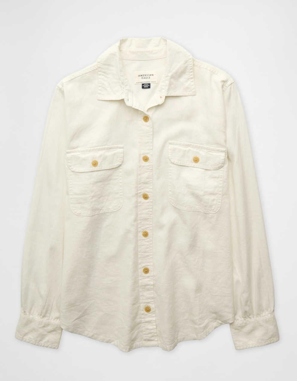AE Linen-Blend Button-Up Shirt | American Eagle UK