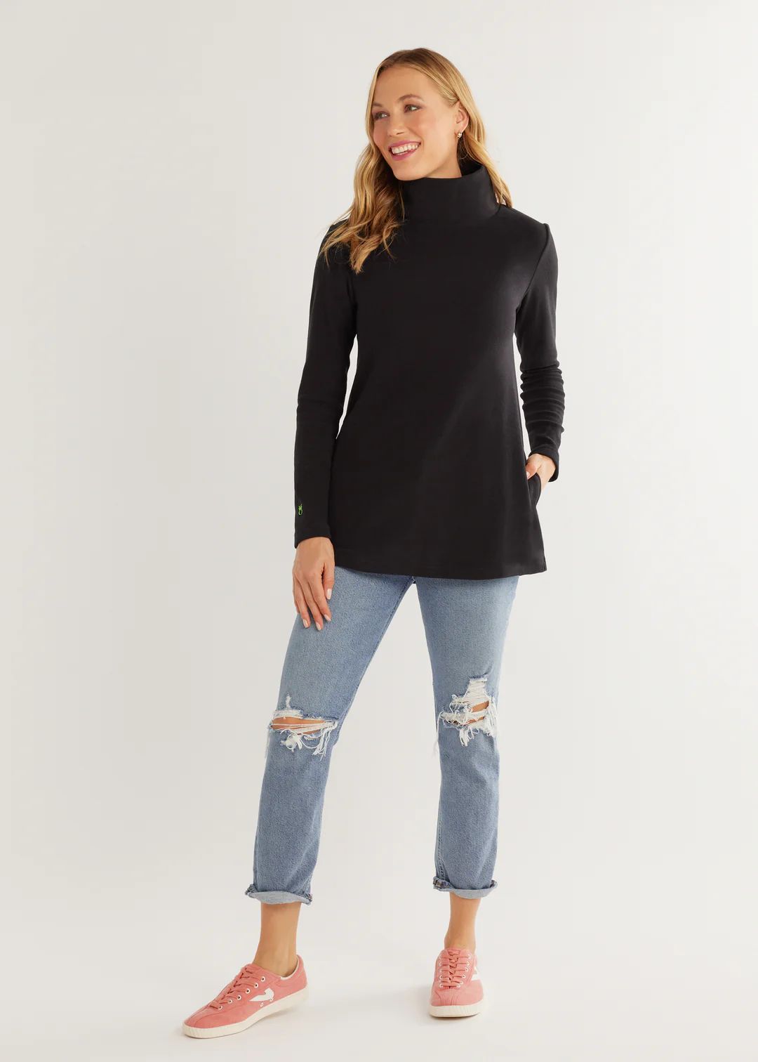 Cobble Hill Turtleneck in Terry Fleece (Black) | Dudley Stephens