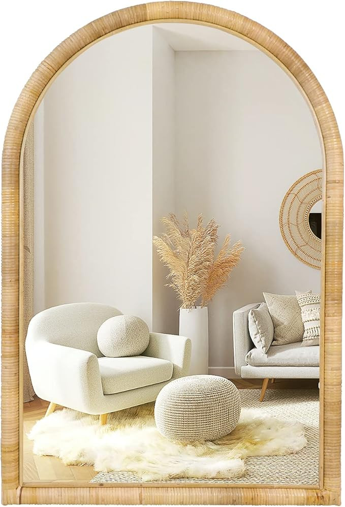 QUOAOT Rattan Wall Mirror, 36 x 24 - Boho Style for Bedroom, Bathroom, Living Room & Entryway (Na... | Amazon (US)