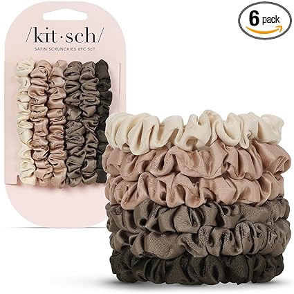Kitsch Ultra-Petite Satin Scrunchies for Women - Eucalyptus, 6pcs | Amazon (US)