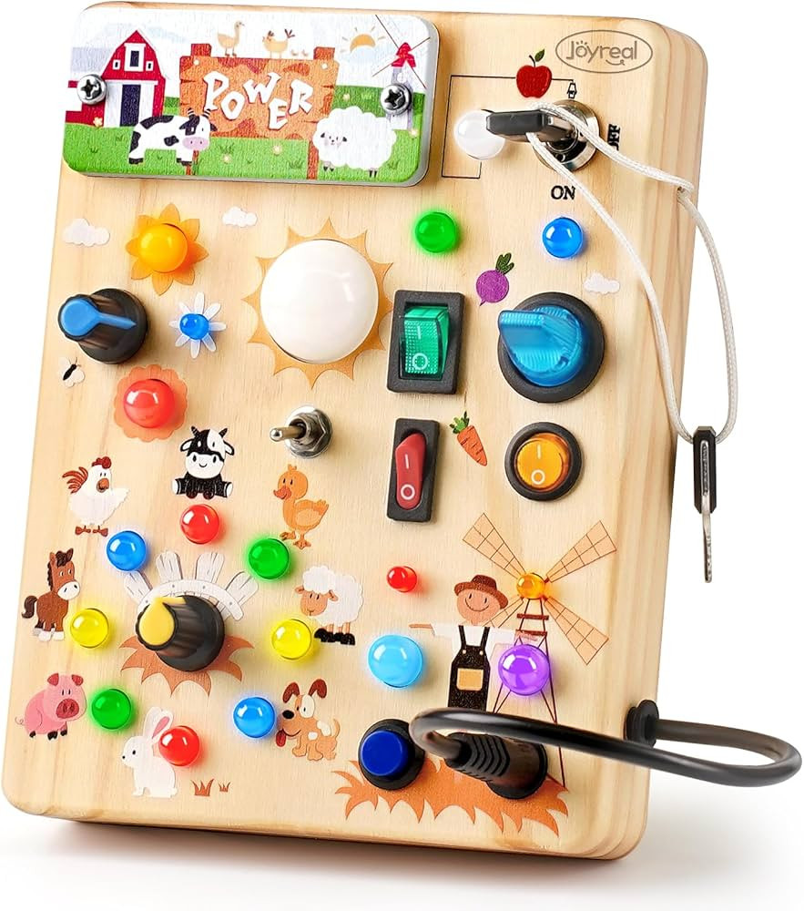 Joyreal Montessori Busy Board Wooden Sensory Toys for Toddler with LED Light Up Switch, Baby Fidg... | Amazon (US)