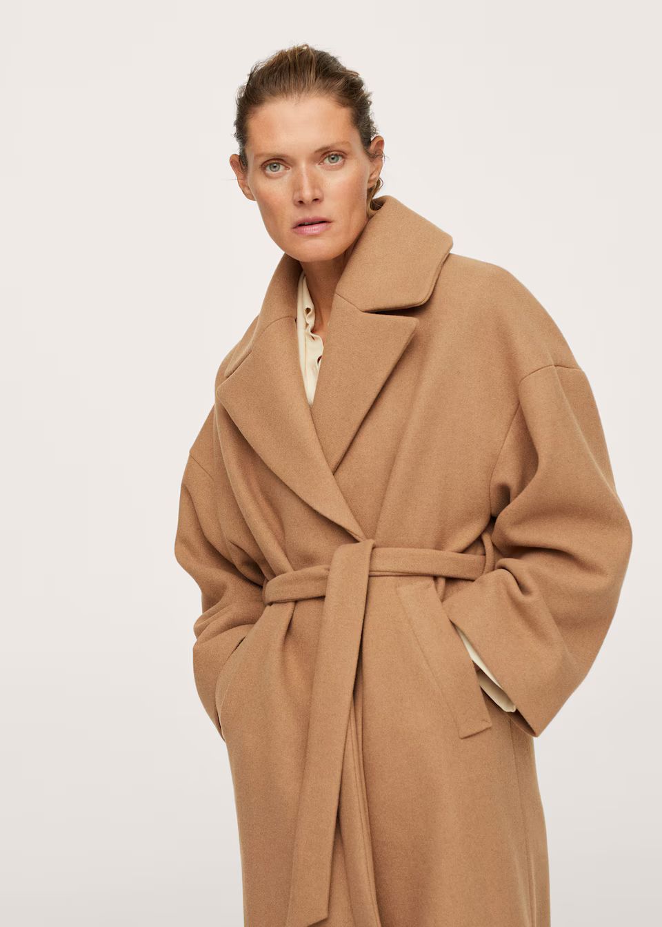 Wide lapel wool-blend coat | MANGO (UK)