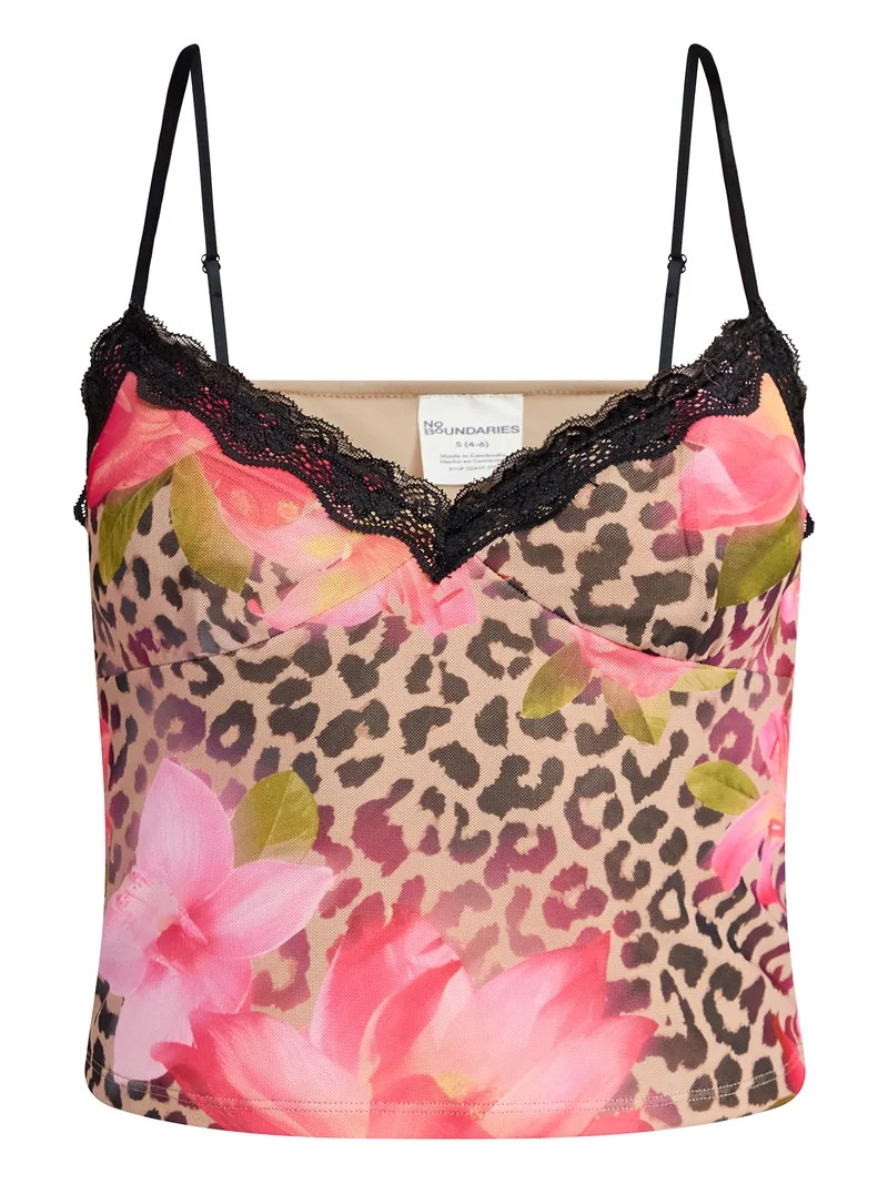 No Boundaries Mesh Camisole with Lace Trim, Women's XXS-XXL | Walmart (US)