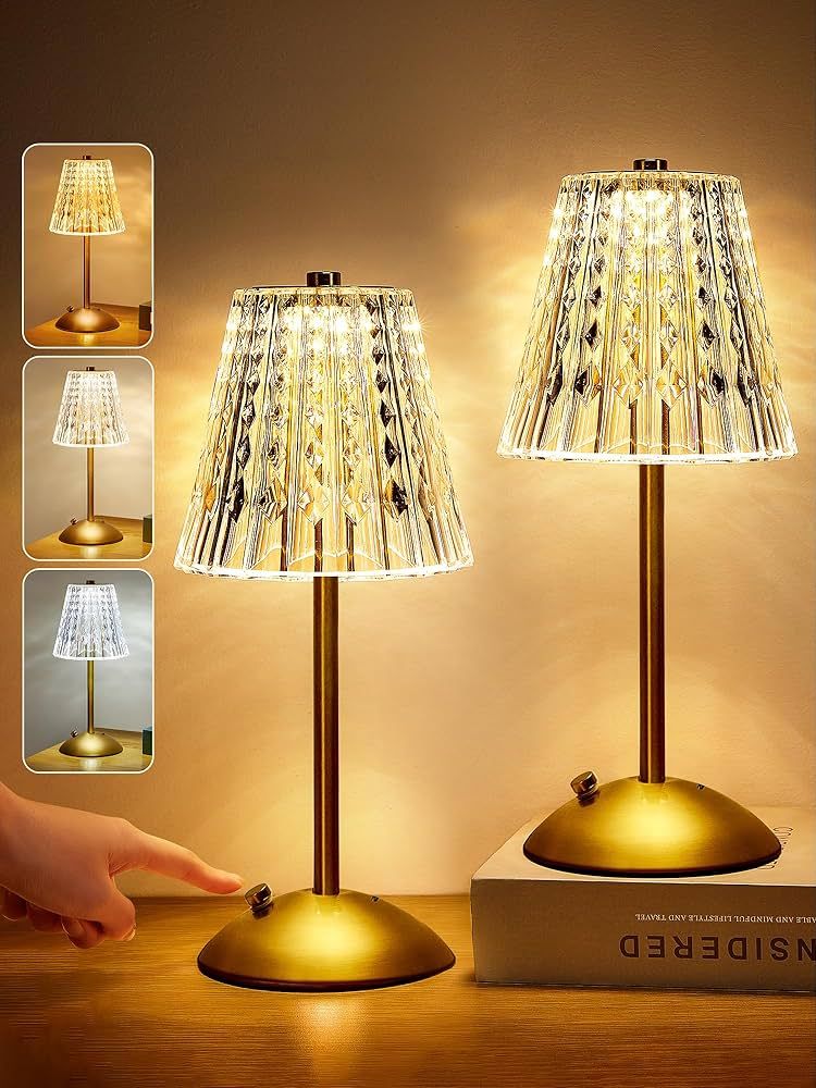 One Fire Nightstand Lamps Set of 2, Dimmable Crystal Table Lamp 3 Colors Gold Lamp,Touch Lamp Bed... | Amazon (US)