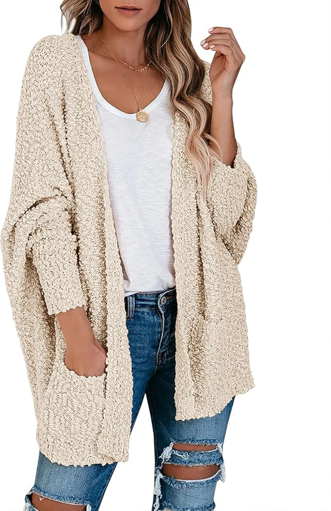 Saodimallsu Women's Chunky Popcorn Cardigan Oversized Open Front Boyfriend Batwing Long Sleeve Fu... | Amazon (US)