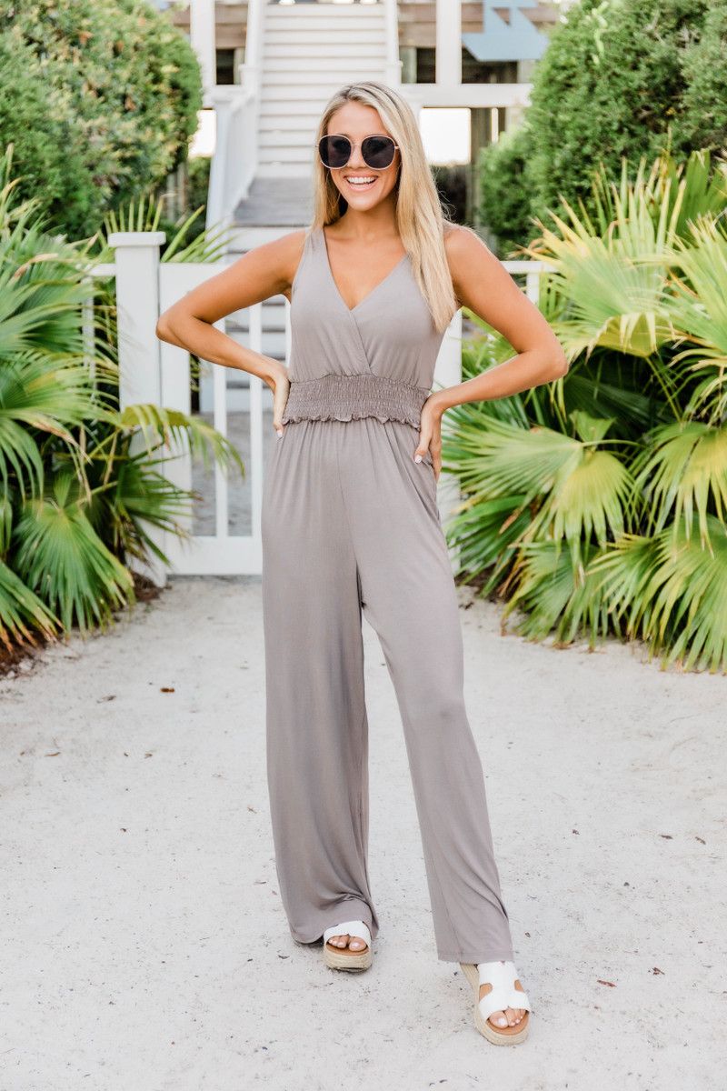 A Night Out Jumpsuit Taupe | The Pink Lily Boutique