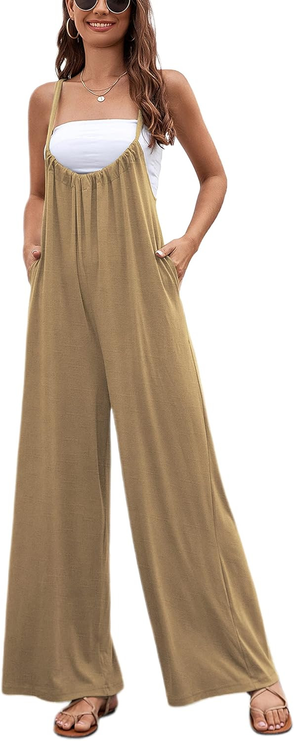 Watashi Women's Casual Loose Jumpsuit Wide Leg Adjustable Spaghetti Straps Overall | Amazon (US)