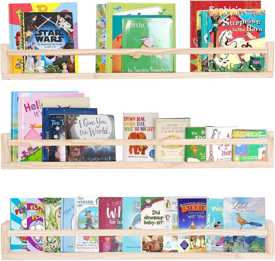 AZSKY Natural Wood Nursery Shelves Floating Wall Book Shelves Nursery Kids Baby Toddler Bookshelf... | Amazon (US)