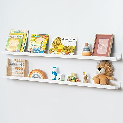 Picture Ledge Shelf for Wall, 48 inch Solid Pine Wood Nursery Book Shelves 2 Packs, Floating Ledg... | Amazon (US)