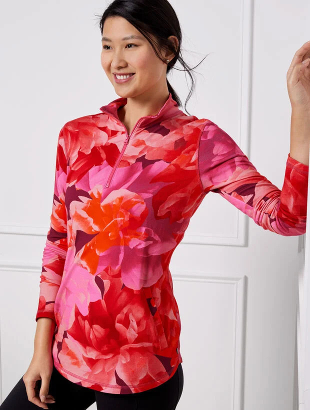Classic French Terry Half Zip Pullover - Blended Floral | Talbots